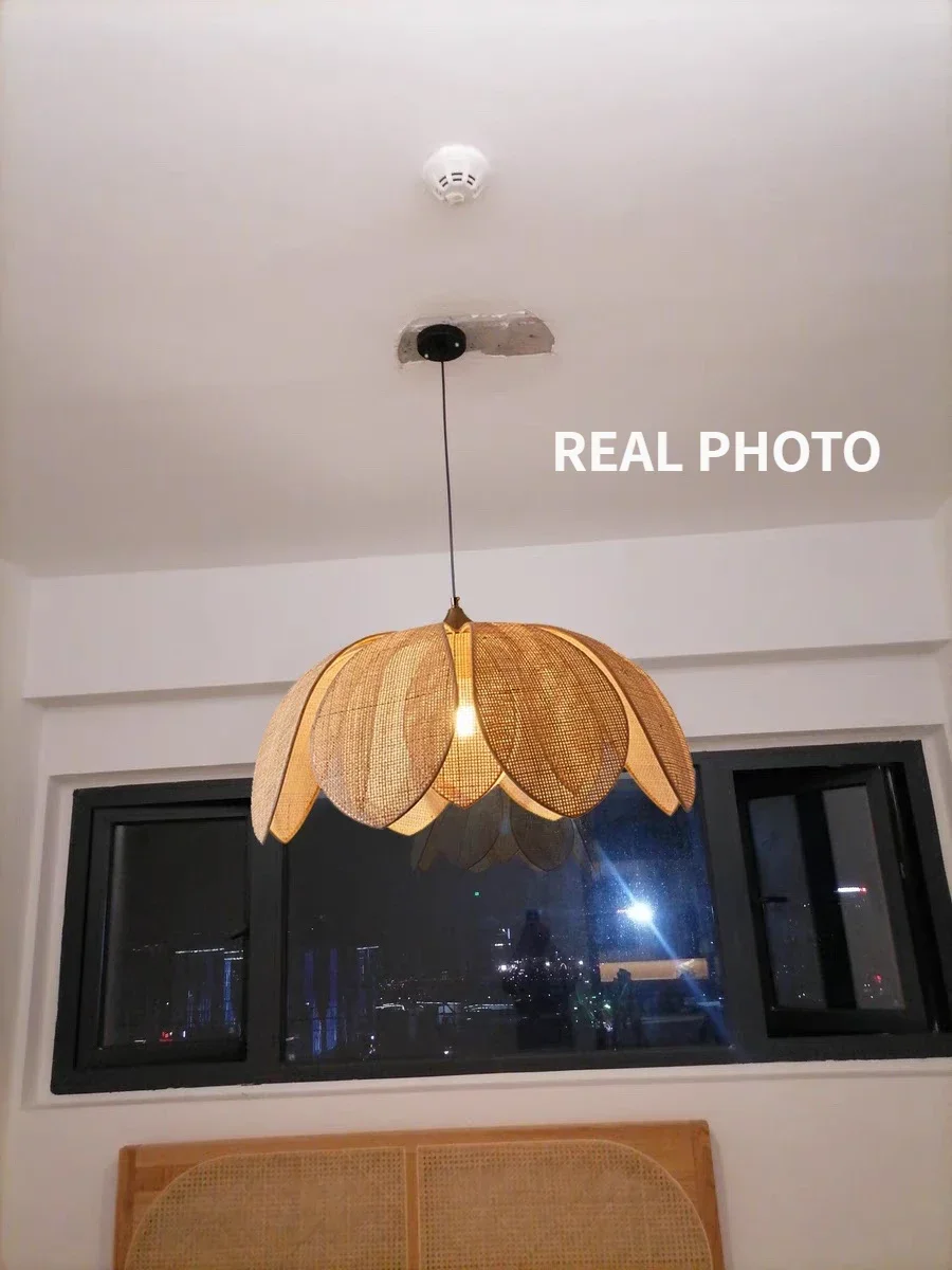 Nordic Rattan E27 Led Pendant Lights Wabi Sabi Hanging Lamp For Dining Room Petal Suspend Lamp Fixtures Led Droplight Luminarias