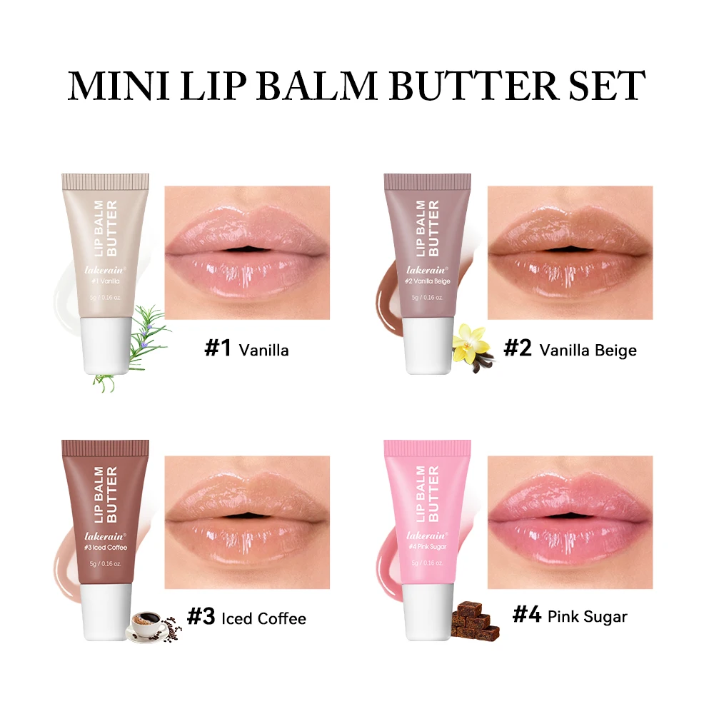 Summer Mini Neutral Lip Butter Balm Set Vanille Vanille Beige Eiskaffee Brauner Zucker Reisegröße Befeuchtet Feuchtigkeit Reduziert die Lippe