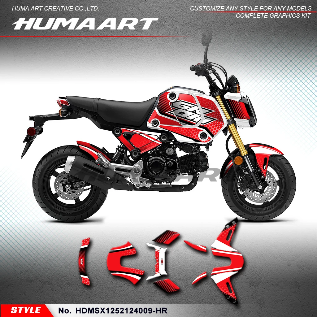 

HUMAART индивидуальная красная мотоциклетная графика для HONDA Grom MSX 125 2021 2022 2023 2024, HDMSX1252124009-HR