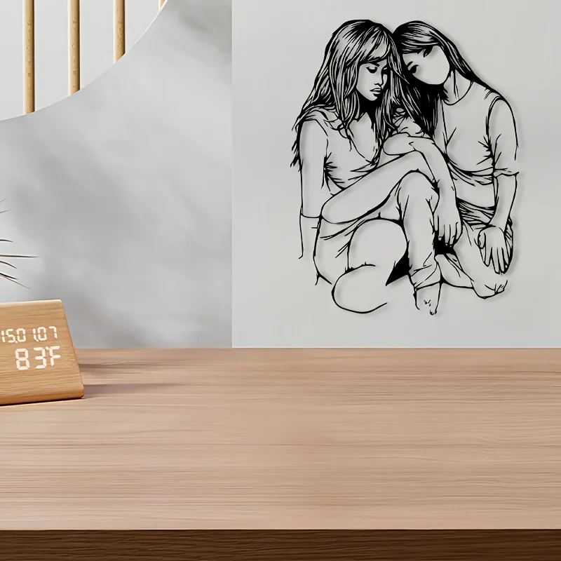 1PC Romantic Couple Metal Wall Art, Powder‑Coated Embrace Decor for Bedroom, Valentine Wedding Anniversary Gift