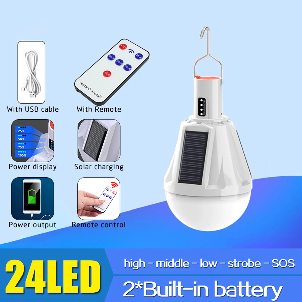 15W 110LM Portable Solar Power LED Bulb Solar Lamp Solar Energy Lamp Led Lighting LED Bulb for Outdoor Lighting Camp Tent