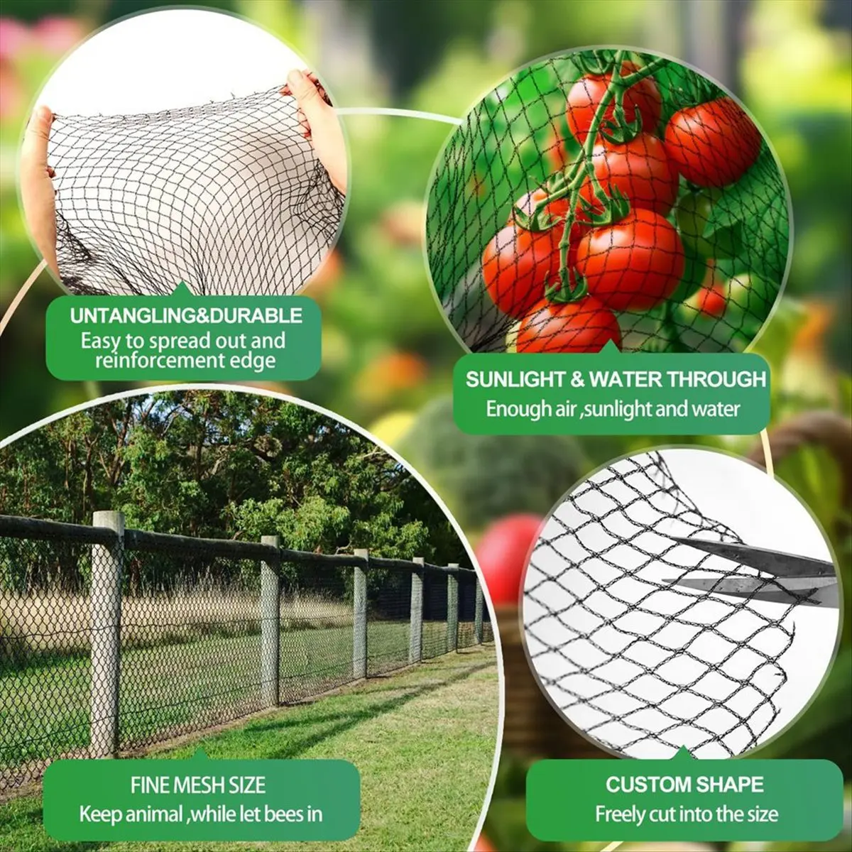 BAAU Red de jardín 4x10m, Red para pájaros de malla tejida extra fuerte para árboles frutales, plantas y verduras, Red para estanque de malla reutilizable