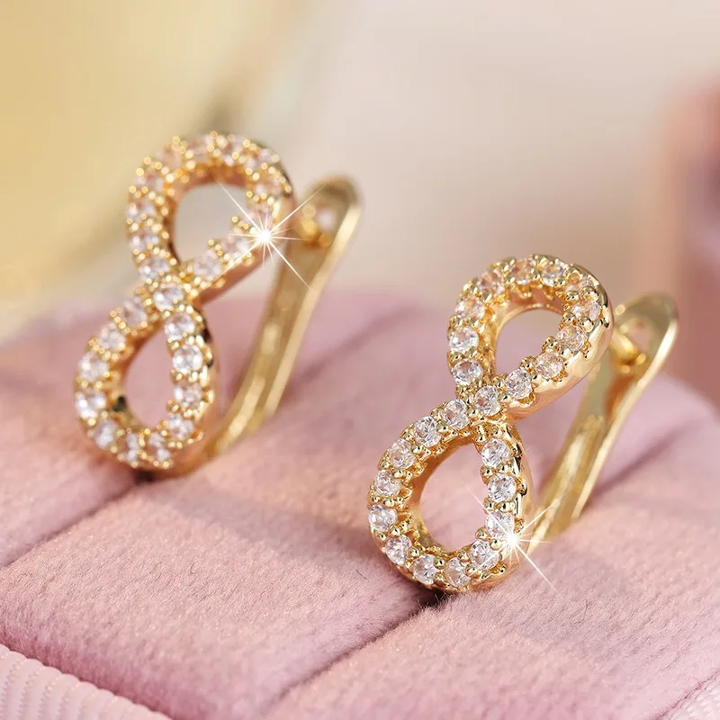 Women's Unlimited Symbol Ear Buckle Fully Inlaid Synthetic Zircon Light Luxury Versatile Earrings Fashion Party Banquet Jewelry