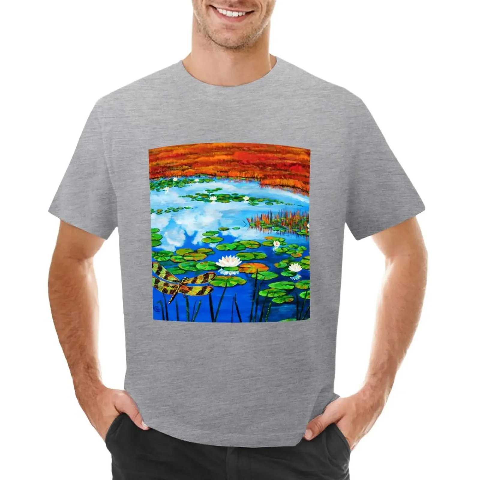 Water Lilies and Dragonfly T-Shirt plus size tops sweat cute clothes sports fans mens clothes