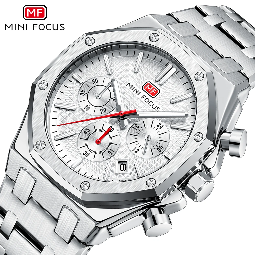 MINI FOCUS Sports Mens Watches Top Brand Luxury Date Display Quartz Watch for Men Stainless Steel Strap Fashion Wristwatch 0609