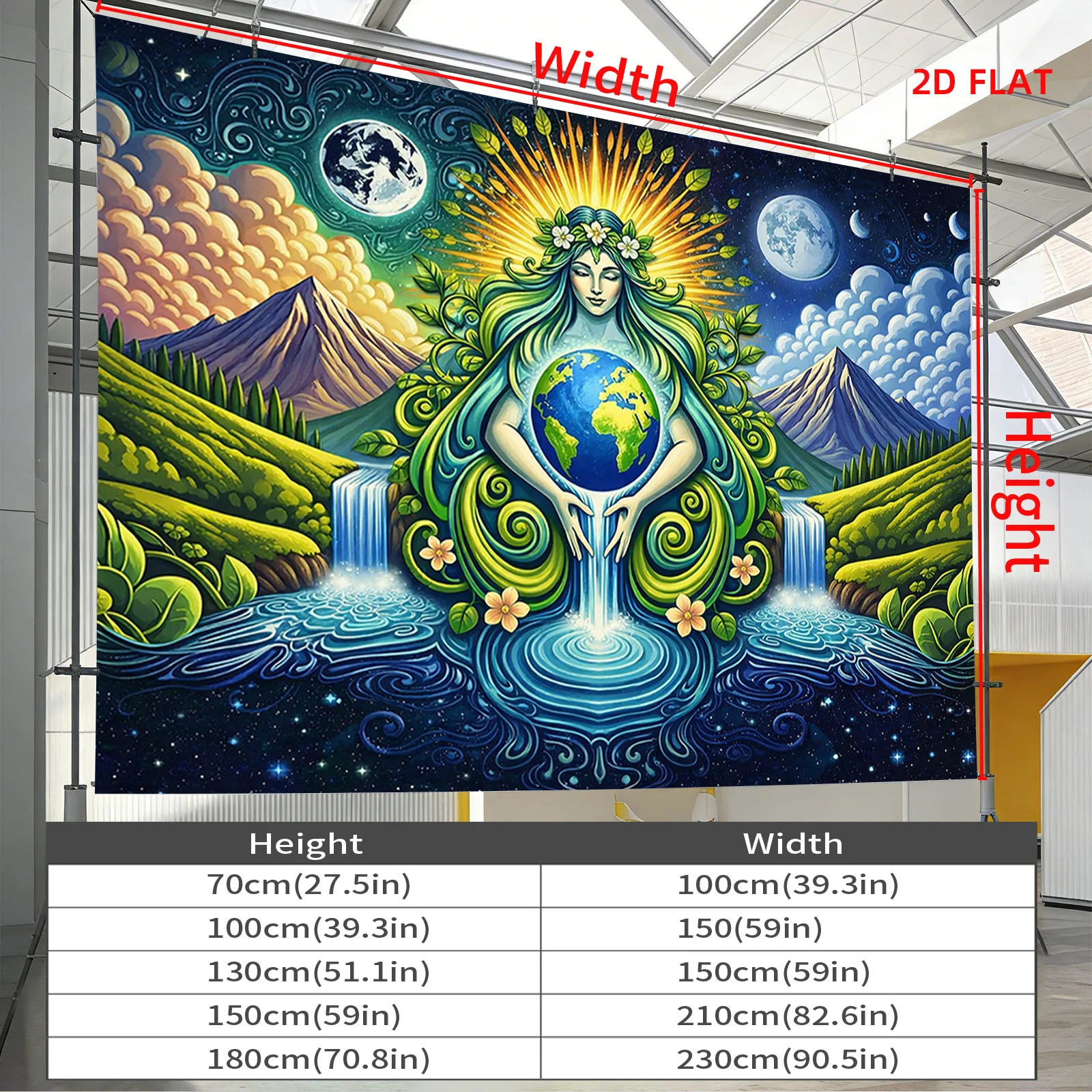 Celestial Earth Galaxy Tapestry Boho Wall Decor Cosmic Planets Waterfall Nature Bohemian Art Polyester Print Home Decoration