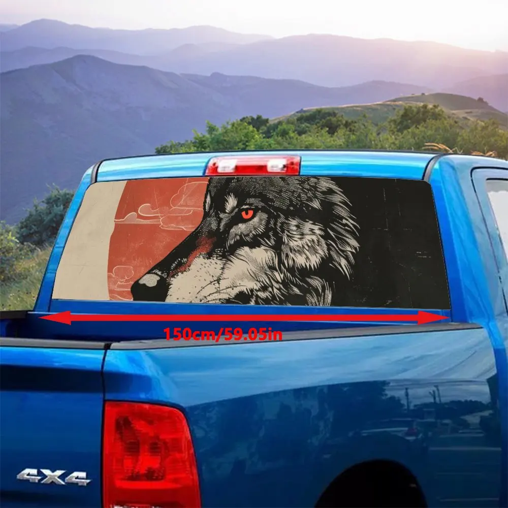 Fierce Red Eyed Sharp Teeth Wolf Car Rear Windshield Sticker Truck Window See Through Perforated Back Window Vinyl Decal Decor