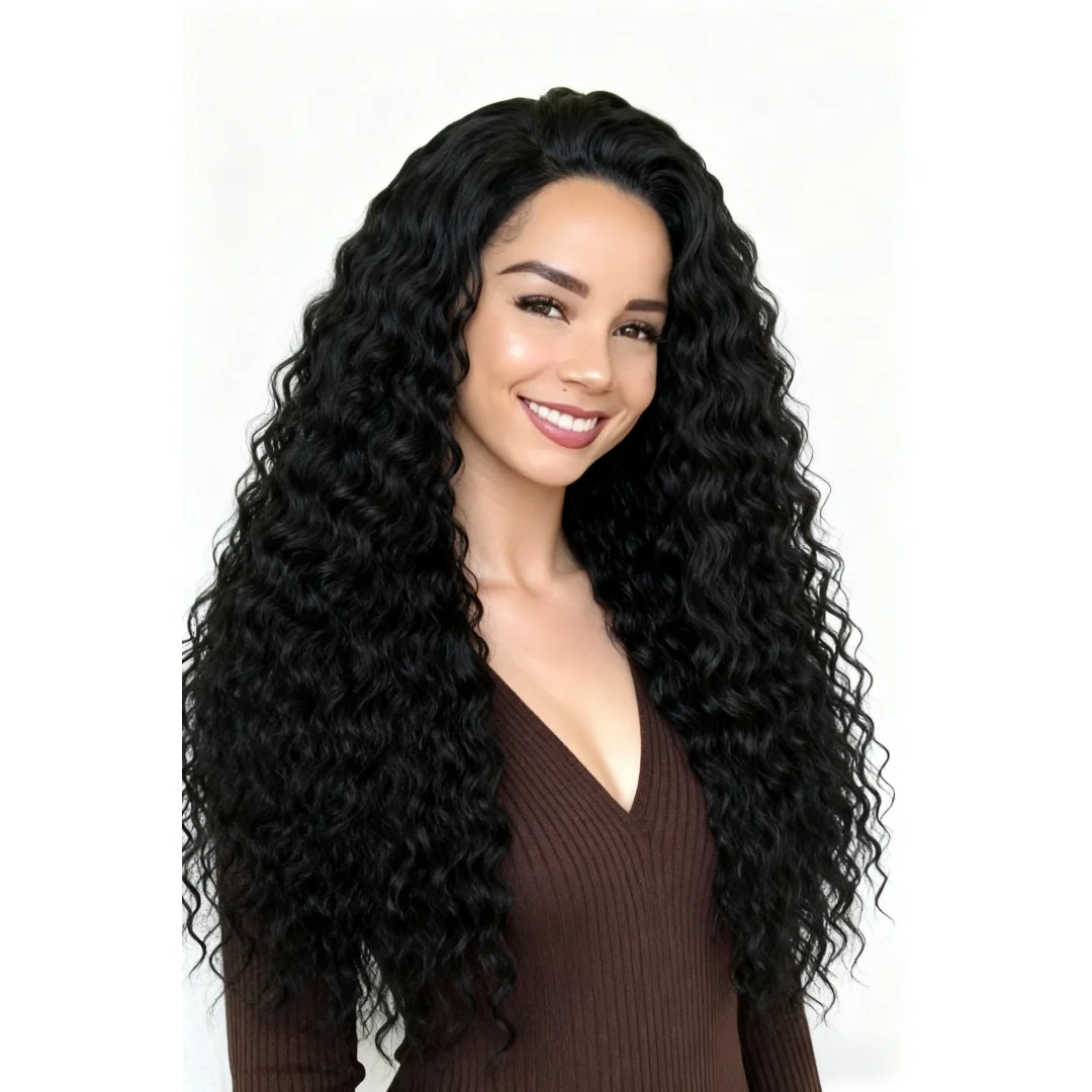 

Curly lace precursor wave wig 13 * 4 * 1 T lace front long black wig, with baby hair for daily party use, 30 inches