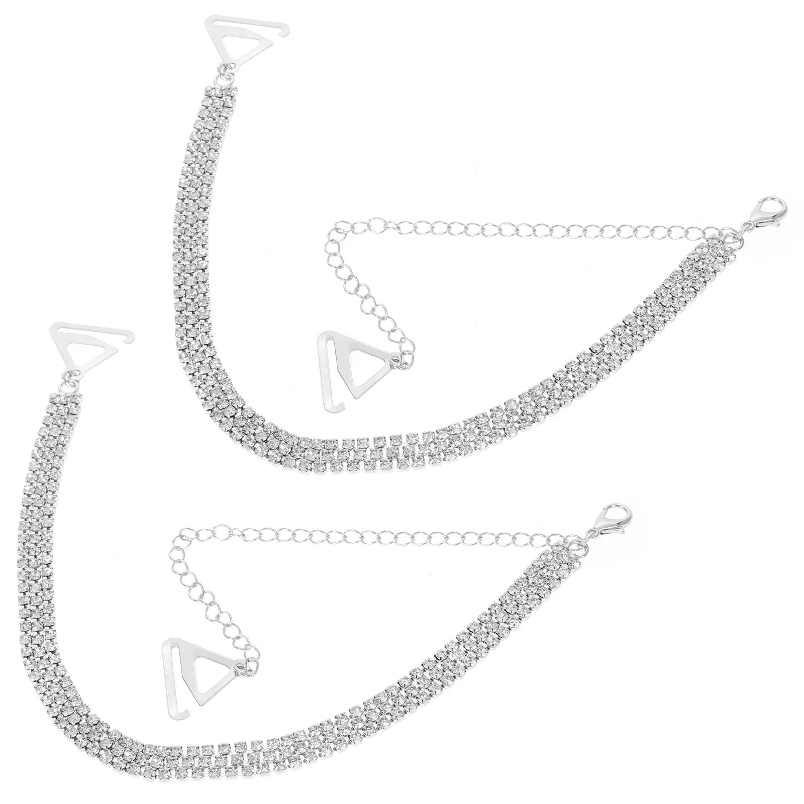 1Pair Anti-Skid Bra Strap Holders with Three Rows Rhinestone Design Slip-Resistant Underwear Accessories for Women Simple