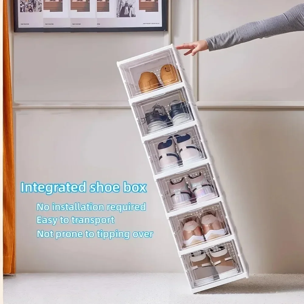 1/3/6 Layers Shoes Box Foldable Shoe Storage Box Stackable Dustproof Shoe Rack Organizer Space-Saving Integrated Cabinet Shelf