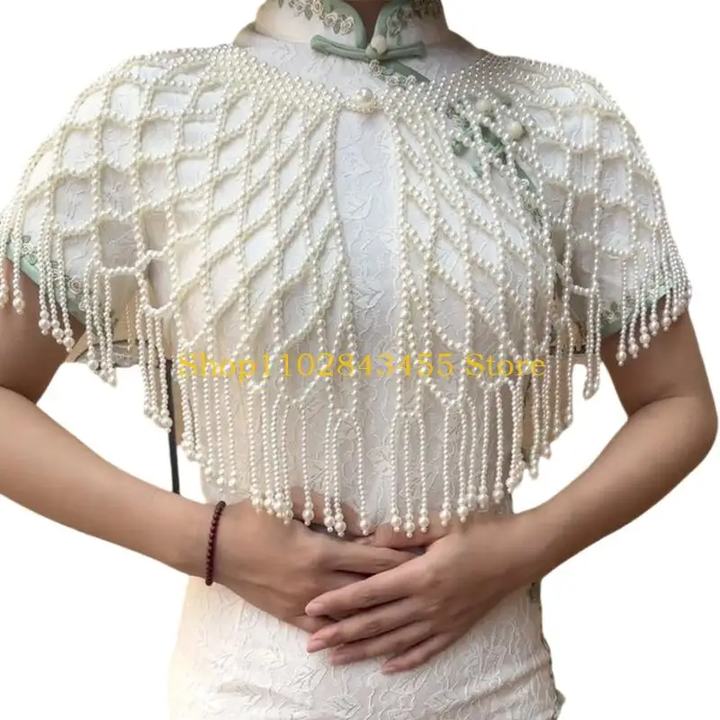 49MC Flapper Pearls Chain Ombro Drape Vestido noite Companion Luxurious Body Chain