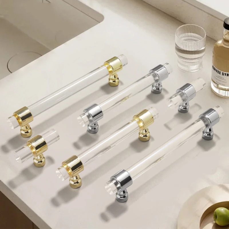 Handles Drawer Cabinet Furniture Kitchen Handles for Cabinet Knob Door Drawer Furniture Kitchen Golden Transparent Crystal