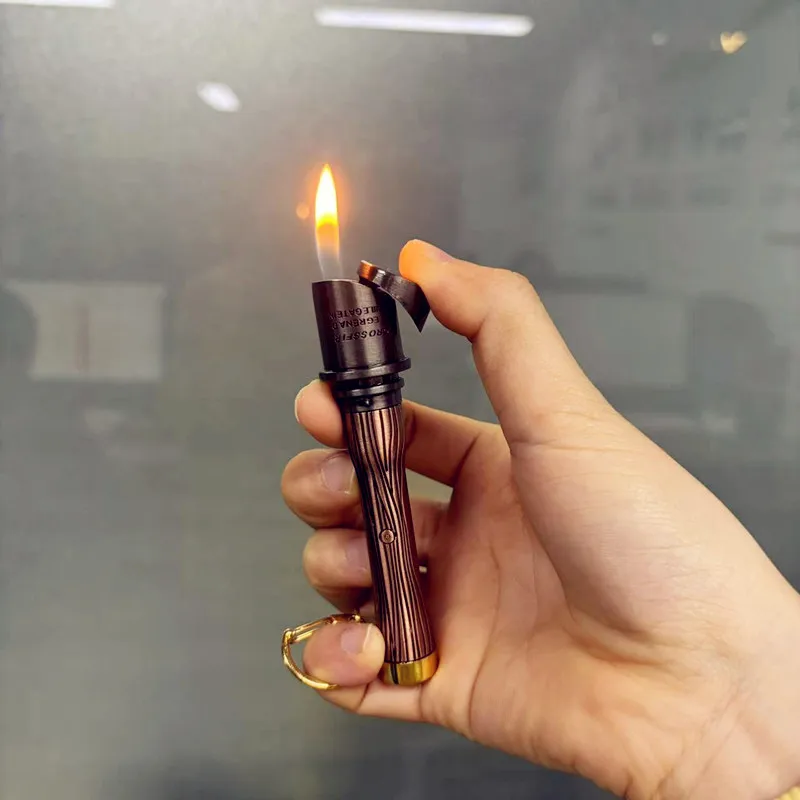 HOT Portable And Cool Grenade Model Lighter, Safe And Creative Open Flame Lighters Outdoor Camping Gadget With Keychain For Men.