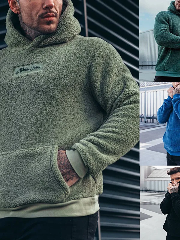 Men's Fashionable Hooded Plush Sweatshirt Coat Casual Loose Fit Long Sleeve Zipper Closure  Color Unisex Winter Jacket