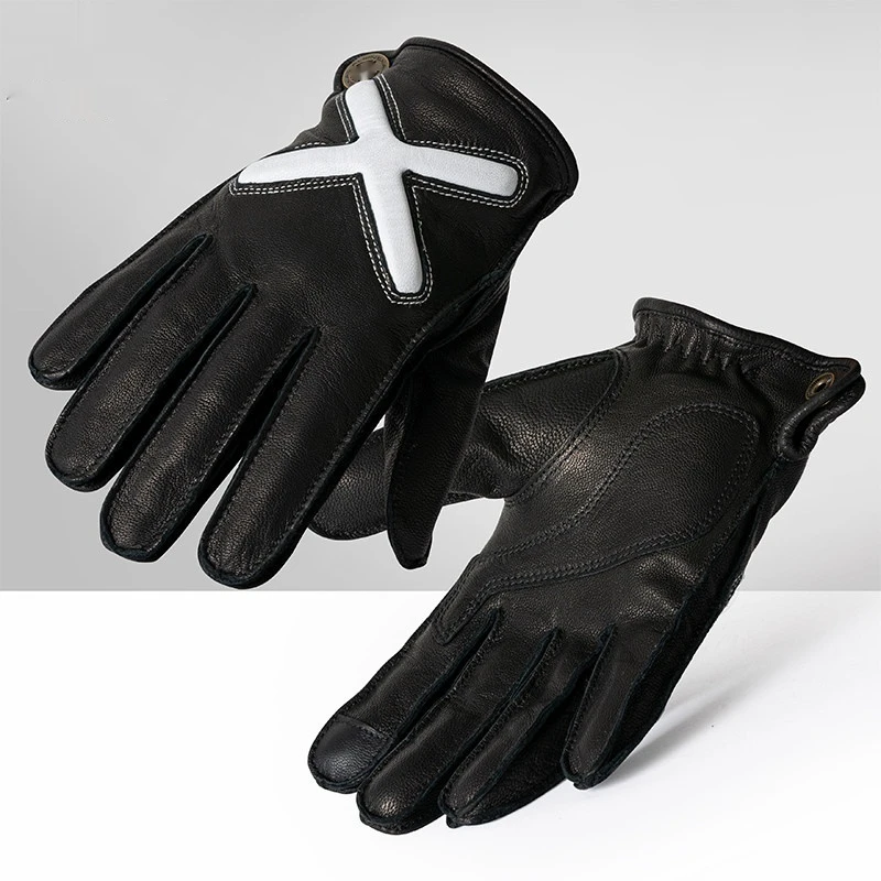 For Motorcycle Vintage Leather Gloves Touchscreen Breathable Anti-Slip Spring Summer V4 No-Drill Accesorios Moto