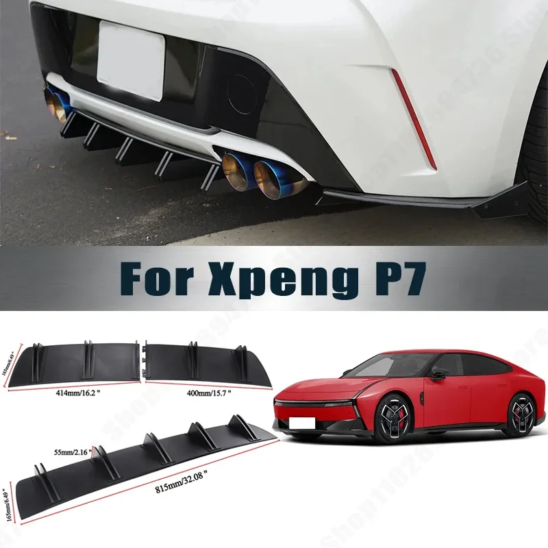 Rear Bumper Shark Fin Diffuser ABS Curved Aero Splitter Anti-Collision Chassis Protector For Xpeng P7 Car Styling