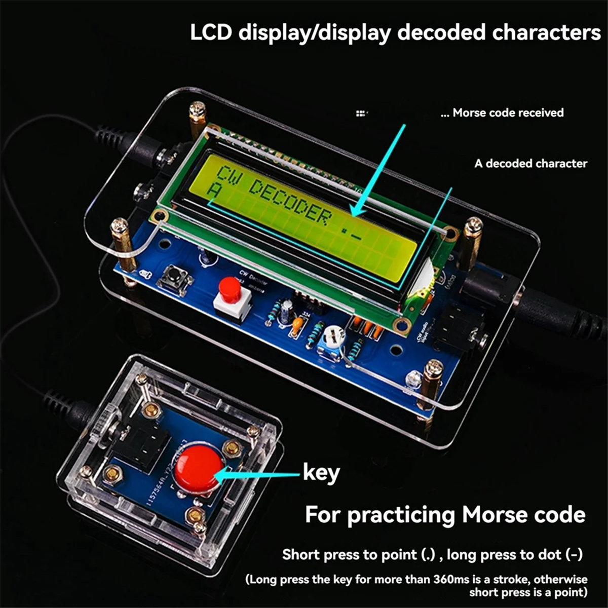 Decoder Morse Code Reader Translato DIY Kits CW Morse Code Exercise Decoder Kit Ham Radio with Digital LCD US Plug XY