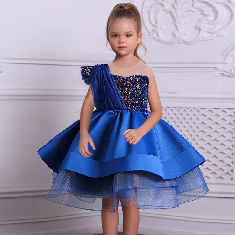 Pageant Sequin Party Dress For Girl Children Costume Fluffy Princess Dresses Girls Clothes Lace Birthday Wedding Gown Elegant