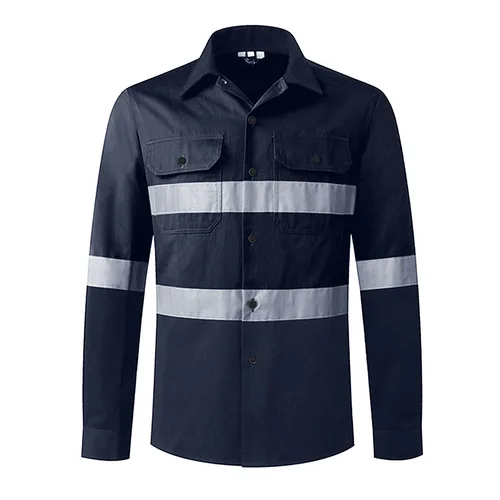 Imagen 2 del producto Camisa de seguridad reflectante de algodón 100% para Constrcution, ropa de trabajo para hombres, camisa de trabajo de alta visibilidad con cinta reflectante, ropa de seguridad