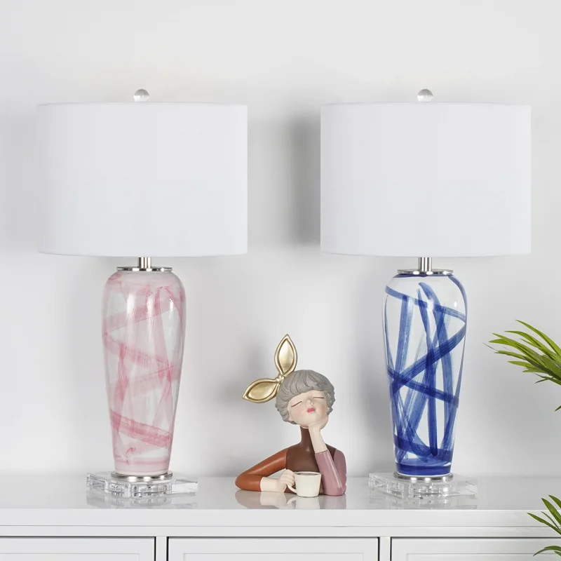 Nordic Luxury Stripe Ceramic Floor Lights for Living Room Bedroom Study Villa Hotel Headboard Modern Home Decor LED Table Lamps