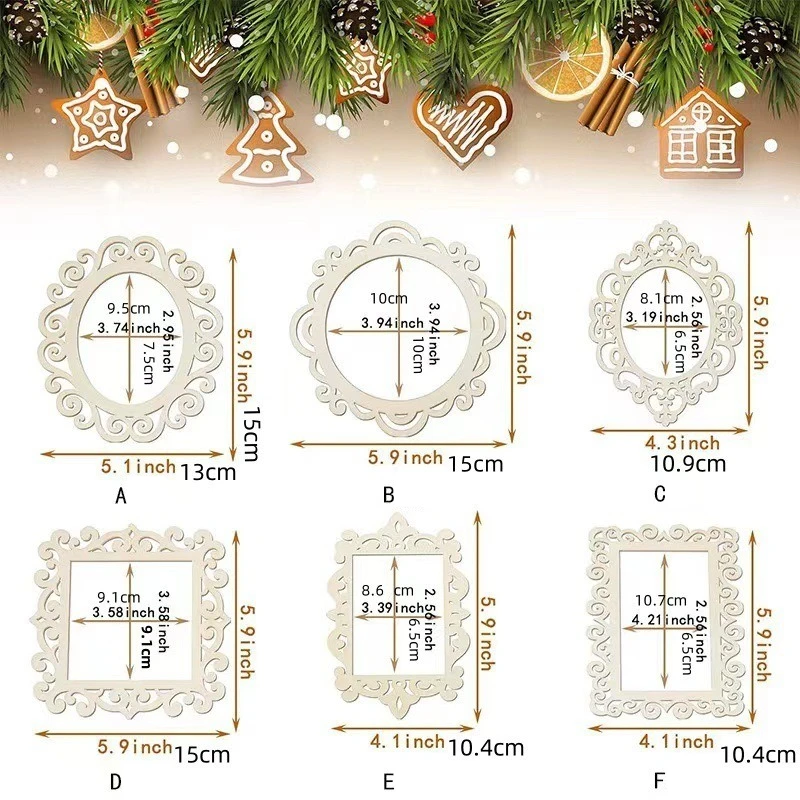 24 PCS Vintage Carved Wooden Frames Set with Jute String, 6 Designs for Photo Display, DIY Crafts, Wedding & Home Wall Decor