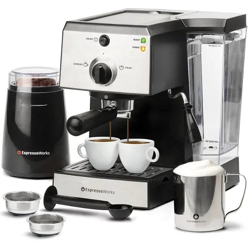 

HAOYUNMA Espresso Machine & Cappuccino Maker with Milk Steamer- 7 pc All-In-One Barista Bundle Set w/Built-In Milk Frother