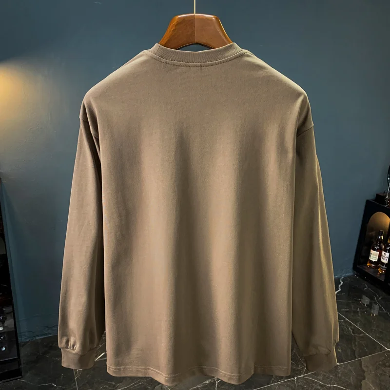 

Loose printed long sleeved-shirt men, autumn trend, street casual fashion, American round neck top