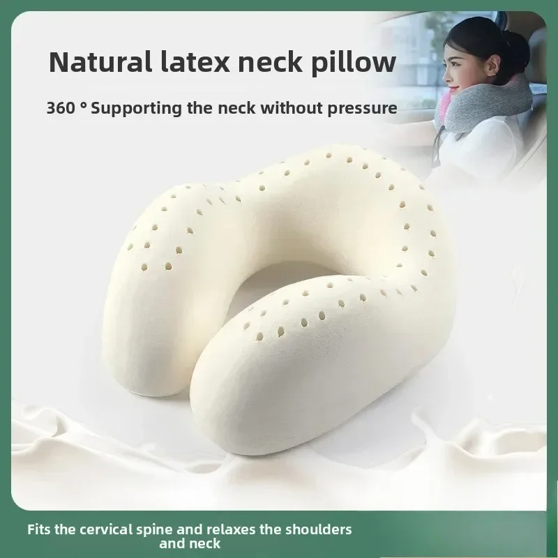 1pcs Natural Latex U-shaped Neck Pillow U-shaped Thai Latex Neck Guard Portable Pillow Suitable for Lunch Break Airplane Travel