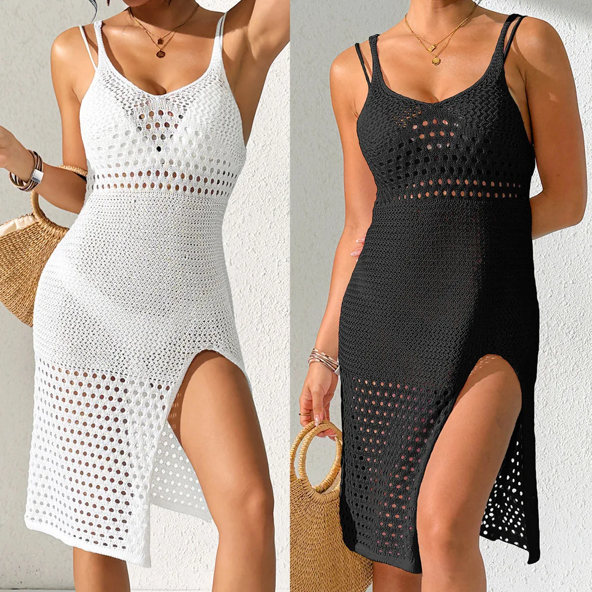 Solide Gilrs Cover Up Damen Bademode Kleid Mode Bademode Frau Hohl Gestrickte Bikini Backless Sexy Badeanzug Sommer Coverups