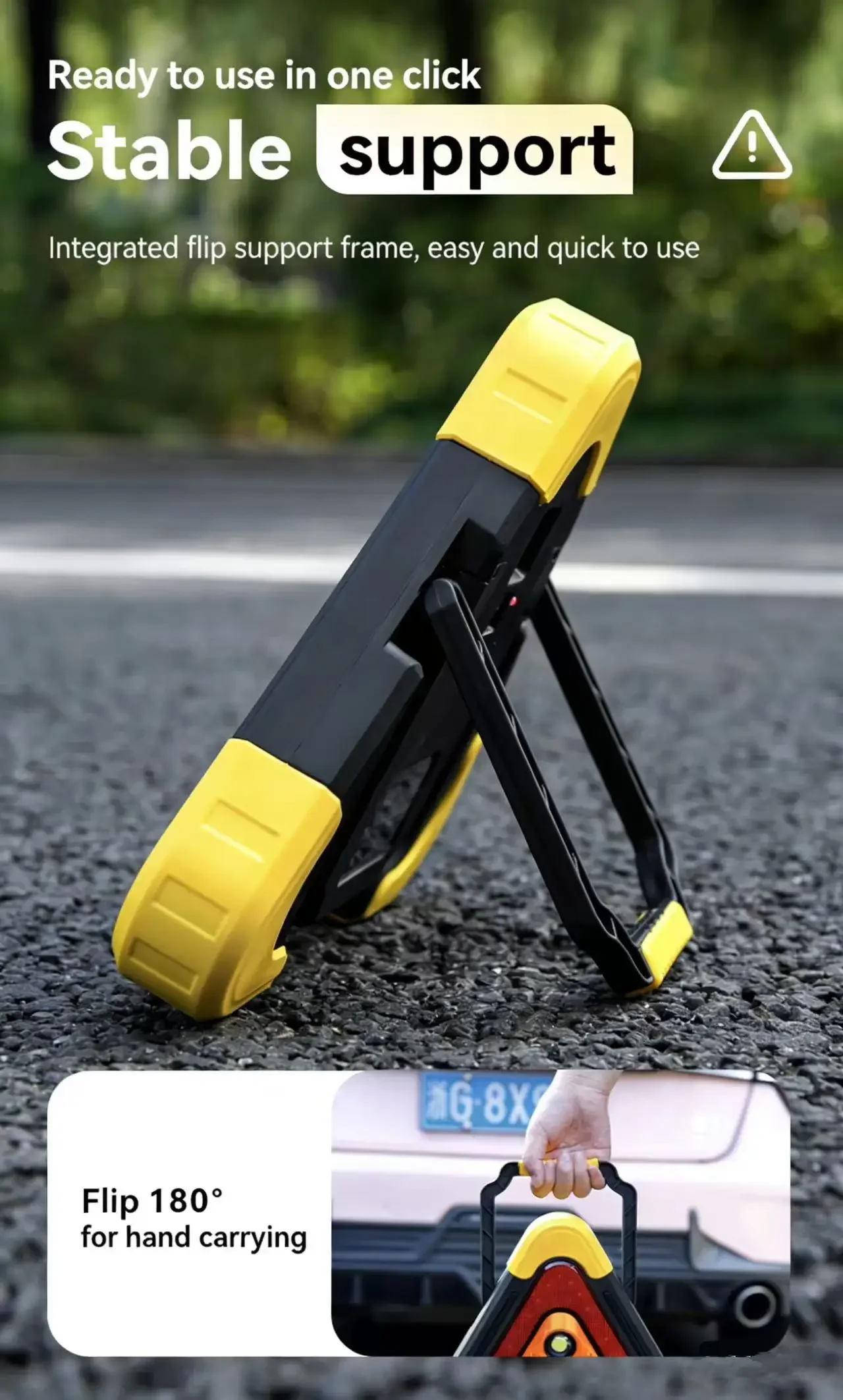 Solar USB Rechargeable LED Triangle Warning Light, Magnetic Car Emergency Flare