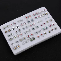 36pairs/set Silver Color Flower Stud Earring Set For Women Girl Crystal Bear Animals Earrings Jewelry Gift Mix Styles