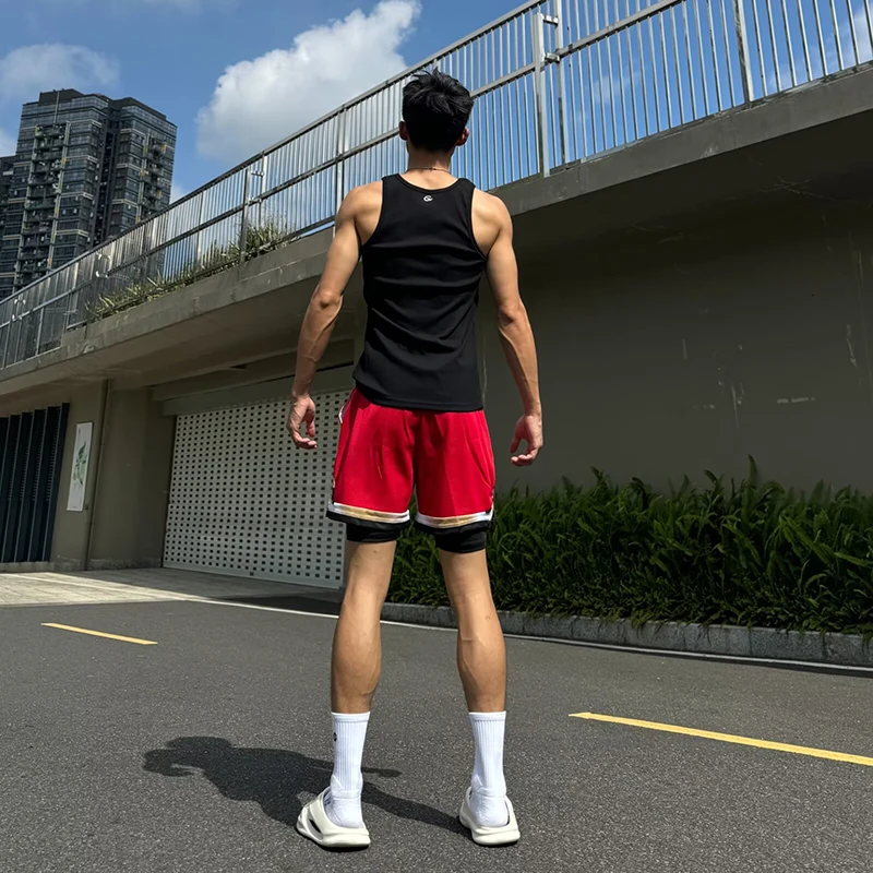 Pantalones cortos americanos falsos de dos y tres puntos para hombre, pantalones cortos transpirables de secado rápido para correr, deportes, gimnasio y Fitness, verano