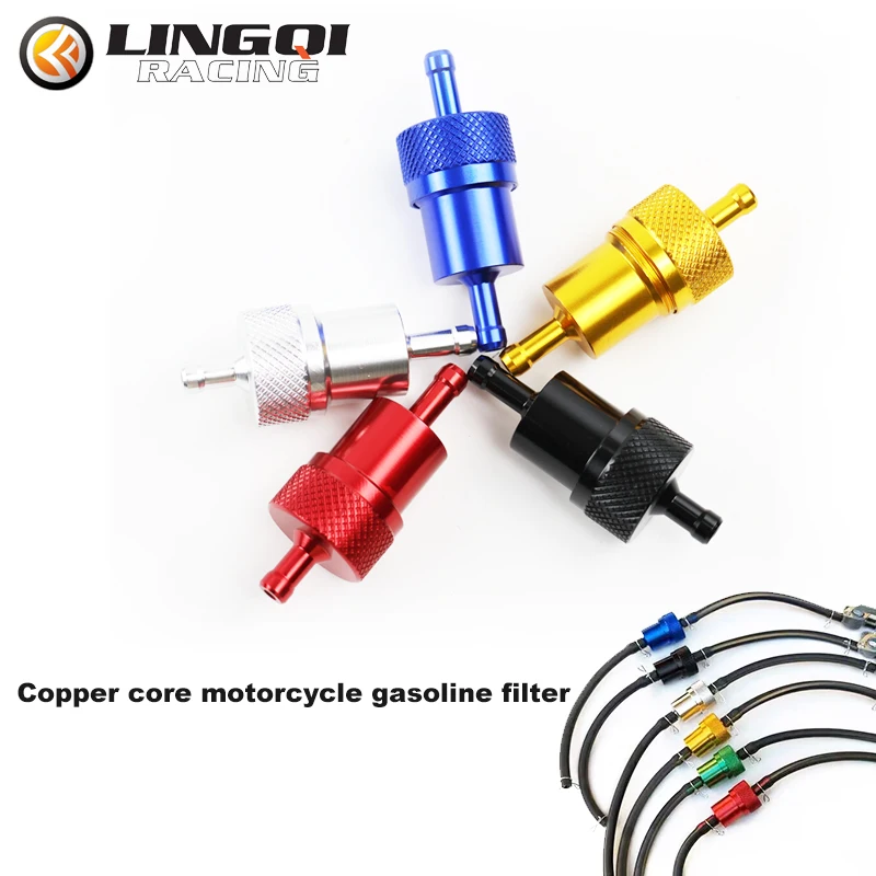 LYNNCHI CNC Aluminum Copper Core Motorcycle Gas Fuel Gasoline Oil Filter Moto Accessories For ATV Dirt Pit Bike Motocross Parts