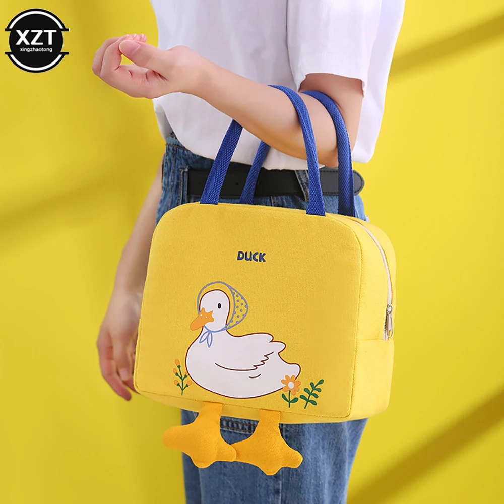 Portable Cute Duck Insulation Lunch Bag Cartoon Fresh Meal Bags Lunch Bag Portable Picnic Handbag Storage Canvas Lunch Box Bags