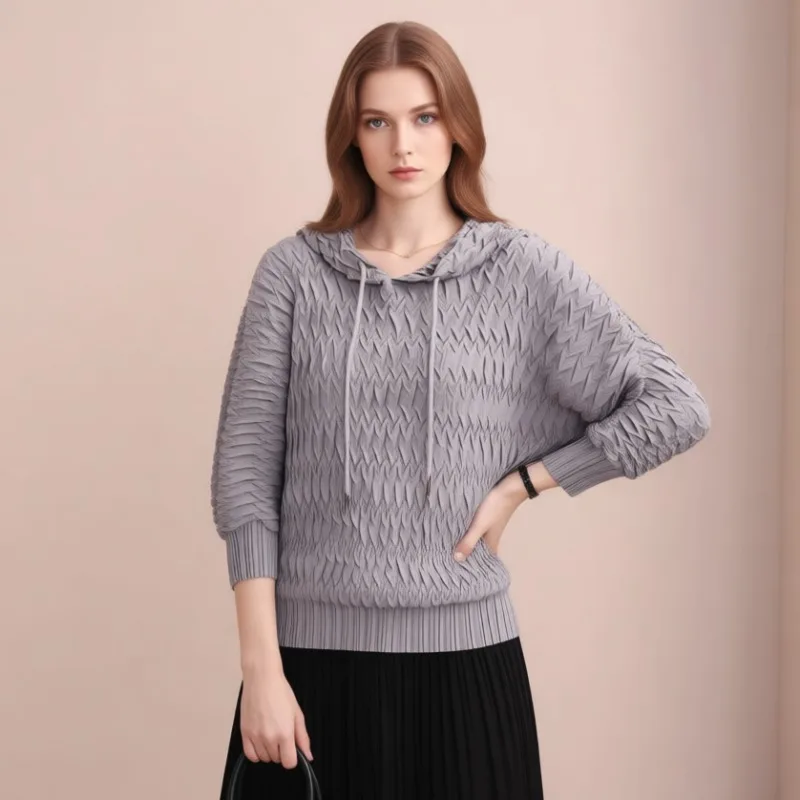 مياكي طيات 2026 جديد البلوز البلوز الرباط قابل للتعديل مقنعين أعلى فضفاض نحيل المرأة سترة عادية الرياضة الركاب