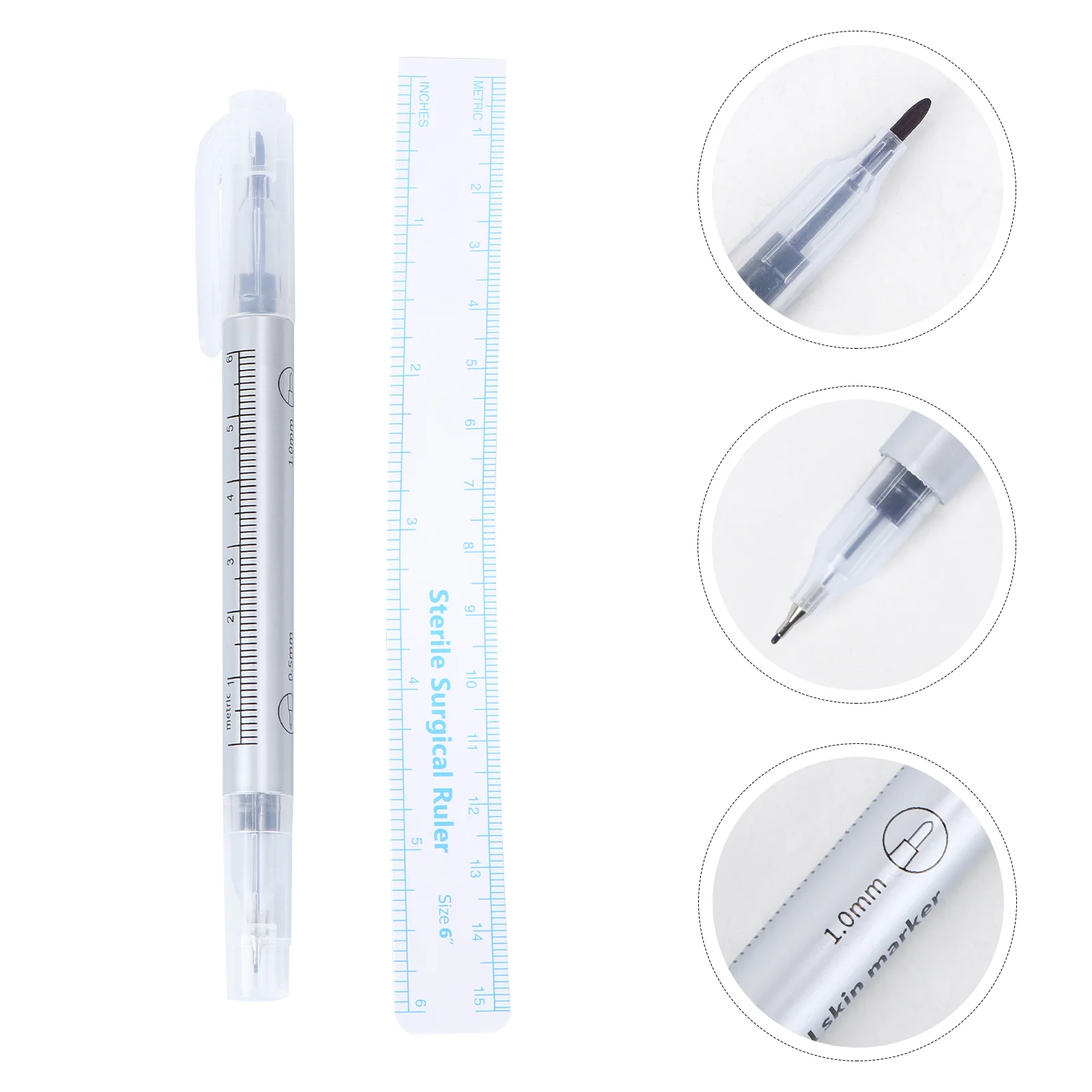 Skin Marker Pen Double Ended Purple Ink Pen with Ruler for Piercing Surgical skin marker