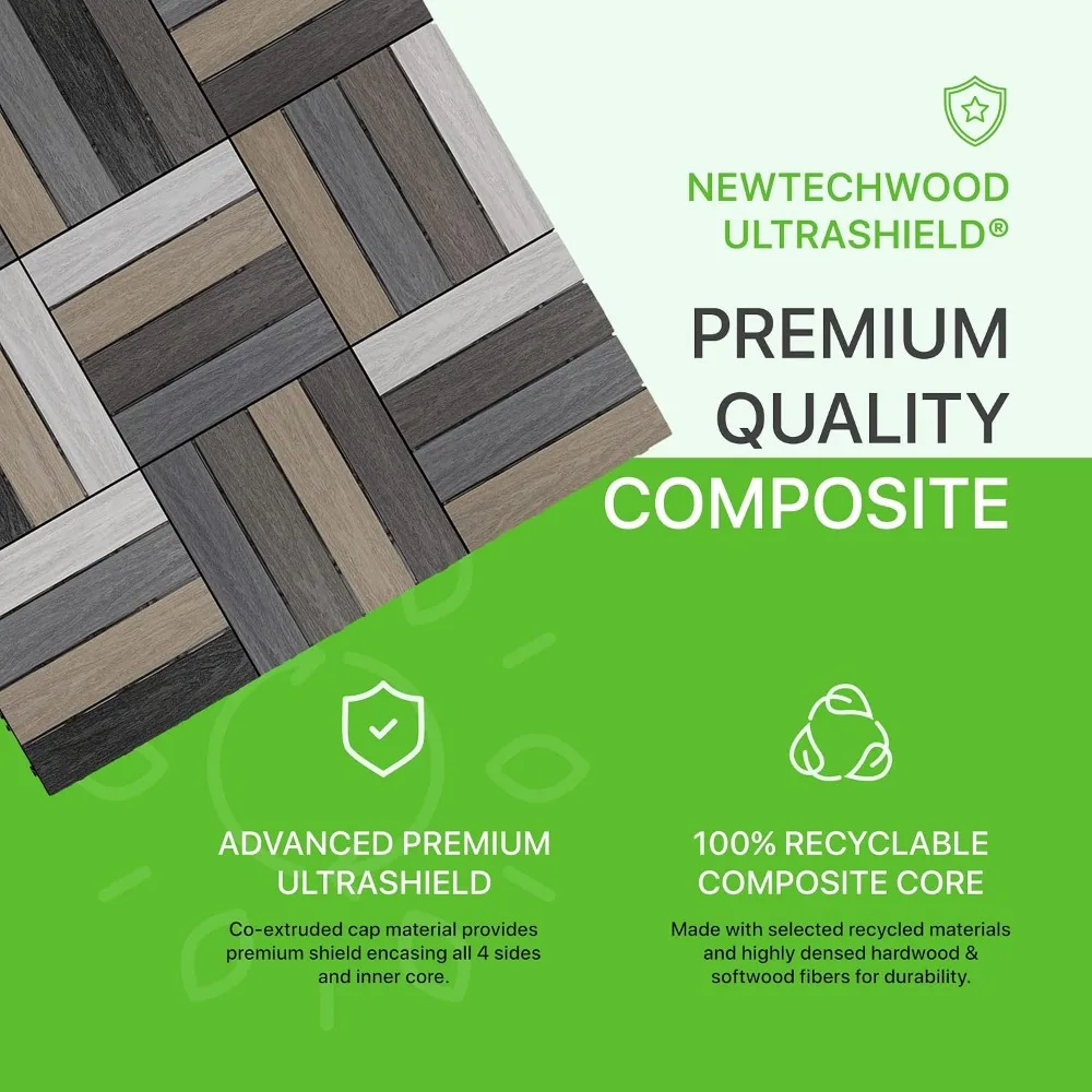 1x1 ft Composite Deck Tiles Interlocking Outdoor Patio Wood Plastic Flooring