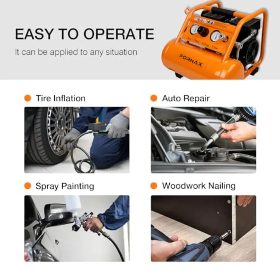 Portable Air Compressor 2 Gallon 1.2 HP 2.1 SCFM@90 PSI OilFree with Max Pressure up to 135 PSI and 65 dB Silent Operation Idea