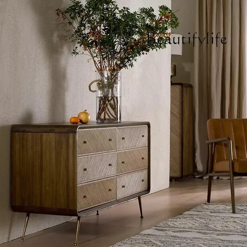 

N Japanese-Style Retro Bed & Breakfast Living Room Creative Solid Wood Chest of Six Drawers Nordic Style Entrance Cabinet