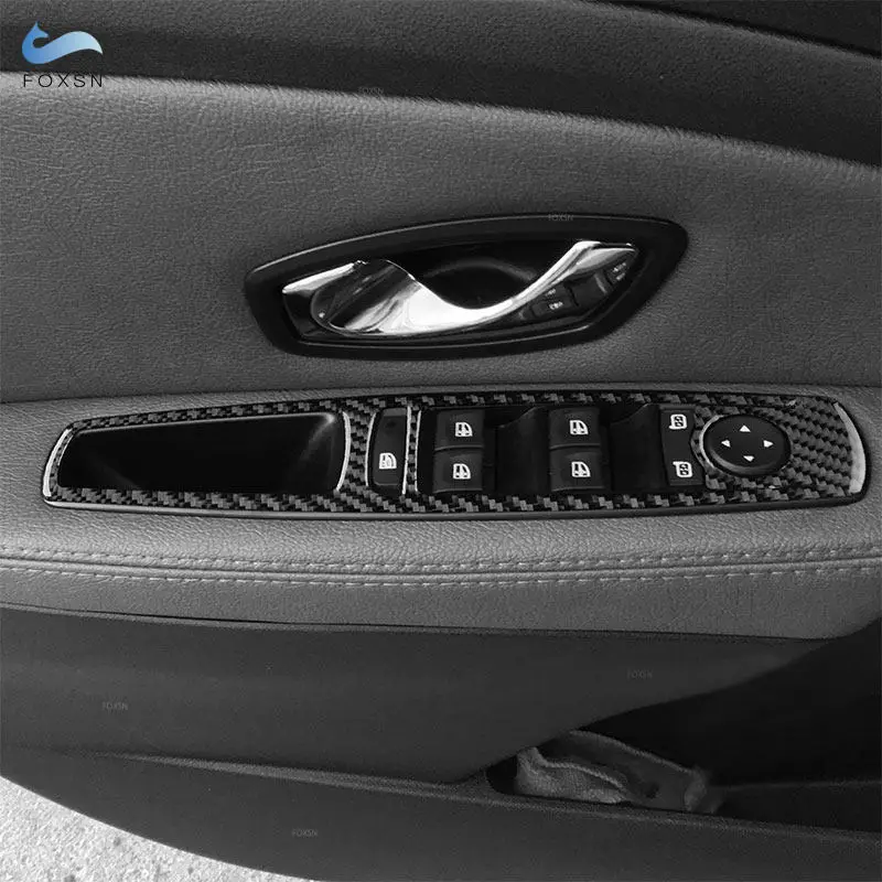 4pcs Car Interior Door Window Lift Panel Button Frame Trim Carbon Fiber Sticker For Renault Fluence Megane 3 RS 2009-2016