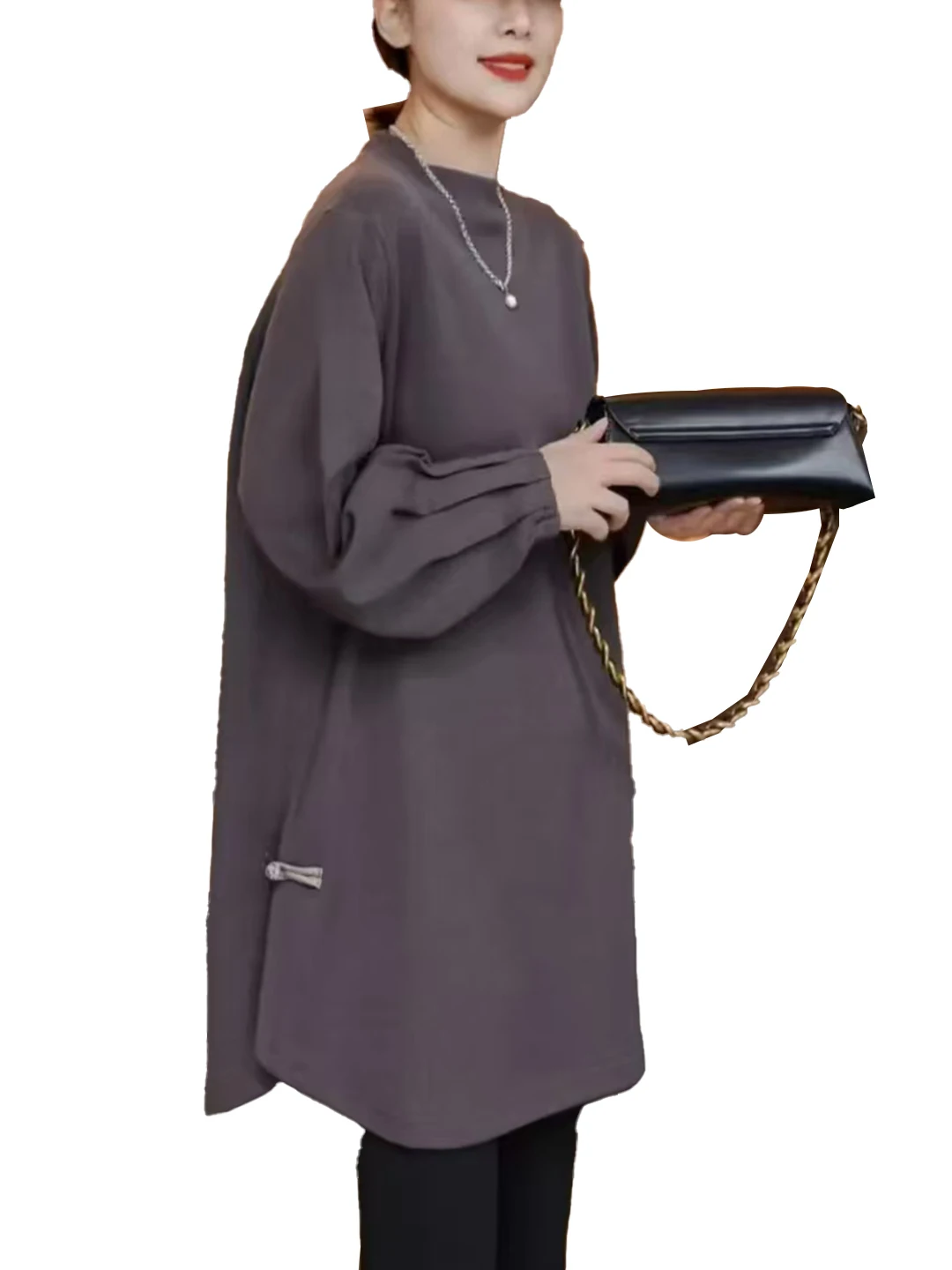 سترة نسائية عالية الرقبة بأكمام مطوية، تصميم نحيف يغطي الجسم، طول متوسط، أنيقة ومتعددة الاستخدامات، إصدار جديد للخريف