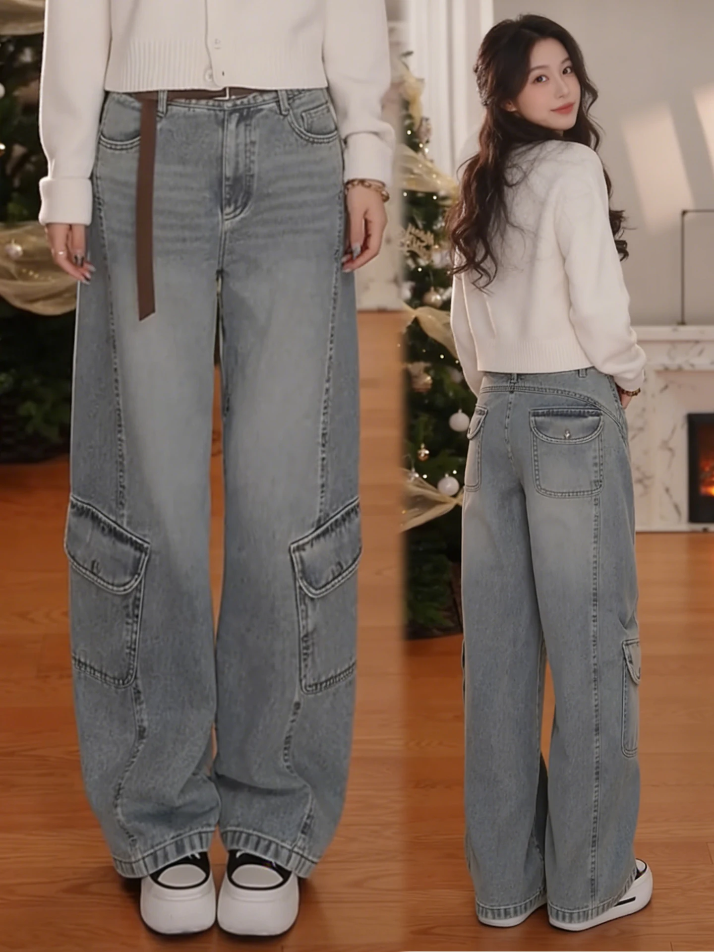 

American Style Workwear Jeans Women's High Waist Loose Straight Leg Slimming Narrow Version Wide Leg Pants Casual Cotton Blend