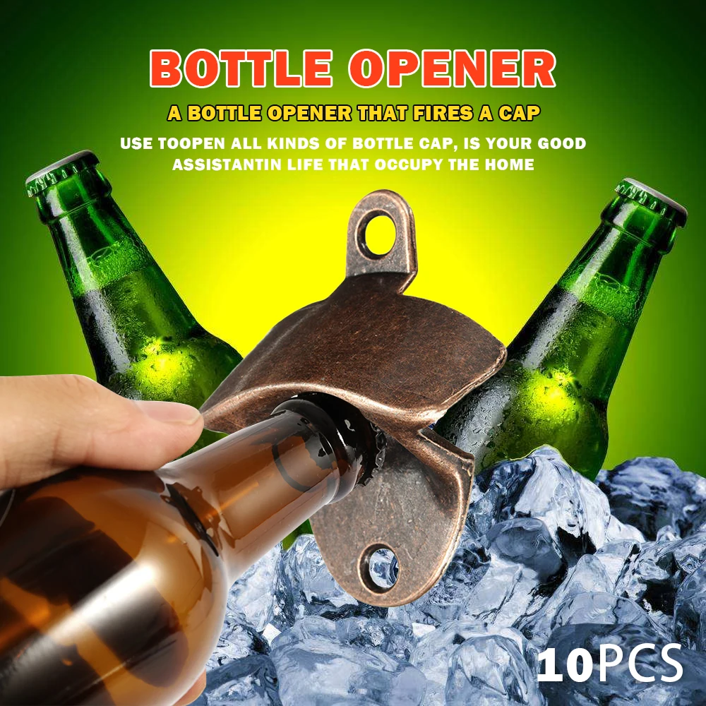 10PCS Vintage Bottle Opener Wall Mounted Zinc Alloy Beer Opener Tool Wine Bar Accessories with Screws Opener Party Kitchen Tools