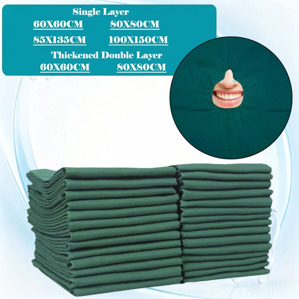 Dental Surgical Towel Dark Green Cotton Sterilizable Hole Drape Square Oral Surgery Dental Cloth