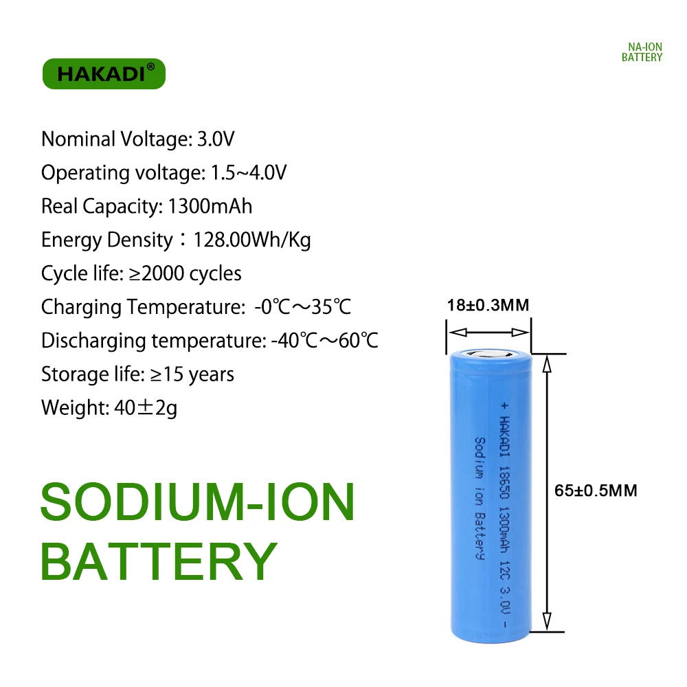 HAKADI 3V 1300mah 1500mah Rechargeale 18650 Sodium-ion Batteries Hihg Rate Discharge 100-200PCS For Start Power DIY 12V 24V 48V