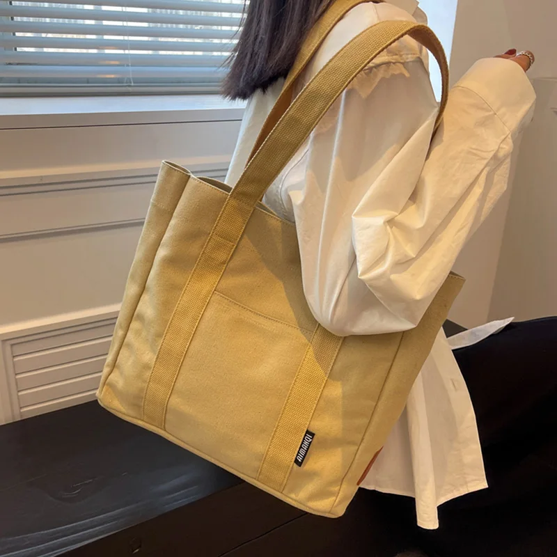 High capacity handbags for women 2022 Autumn Canvas travel Casual Tote solid color Mobile bag Shoulder bag ladies Messenger Bags