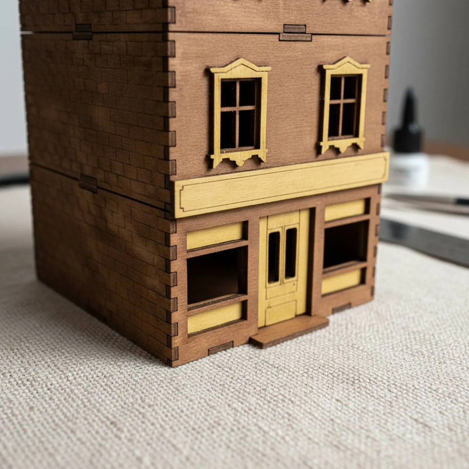 

1:72 Scale European Row House Model Creative Hobby Town Shop Building Model DIY Wooden Building Kit Paintable Surface