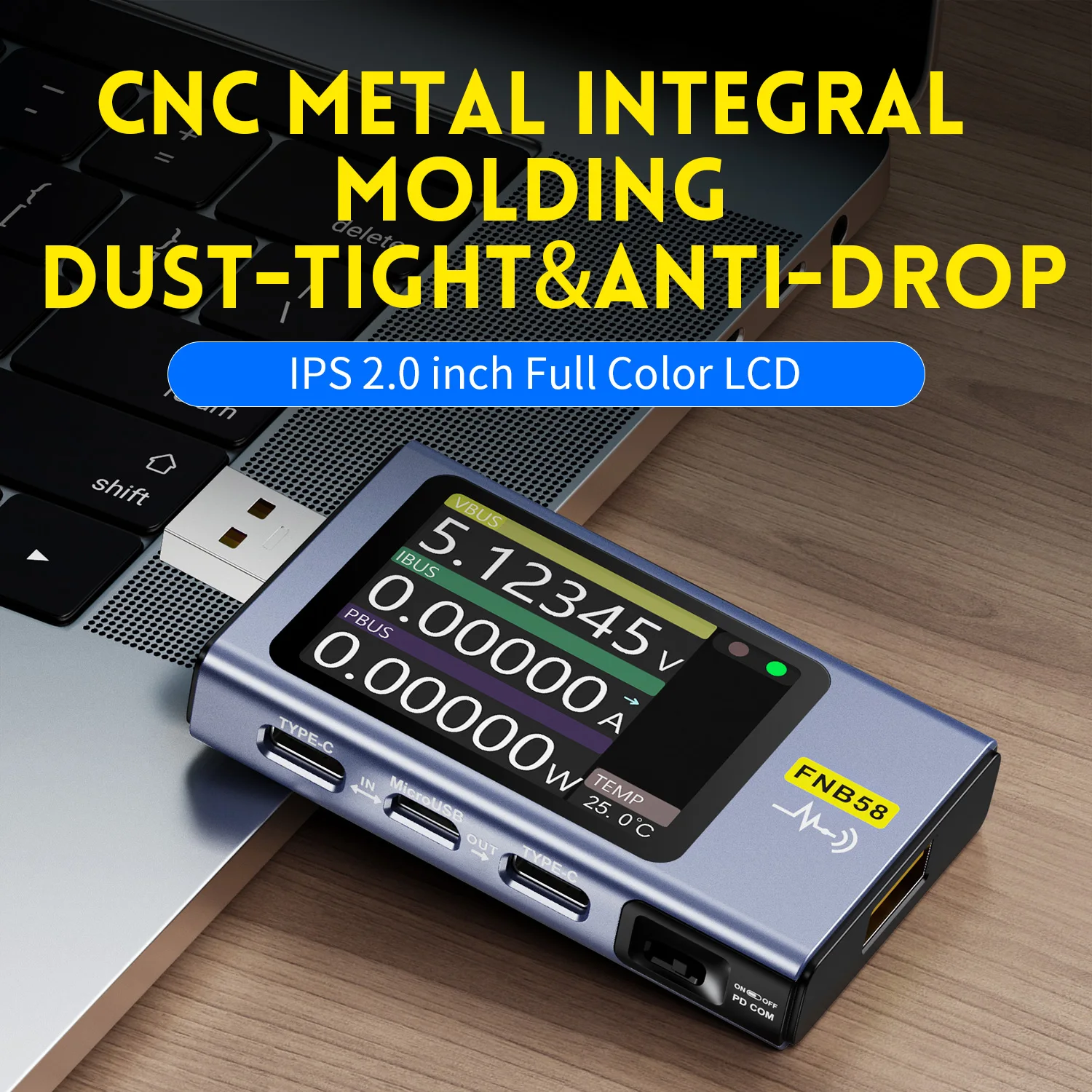 FNIRSI USB Tester Voltmeter Ammeter TYPE-C Fast Charge Detection Trigger Capacity Ripple Measurement with CNC Metal Shell