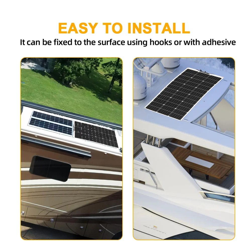 Imagem -06 - Sistema de Kit Painel Solar Flexível Células Monocristalinas Camping Carro rv Carregador de Bateria Casa 300w 18v 100 w 100 w Solar Panel Kit 100w200w 300w