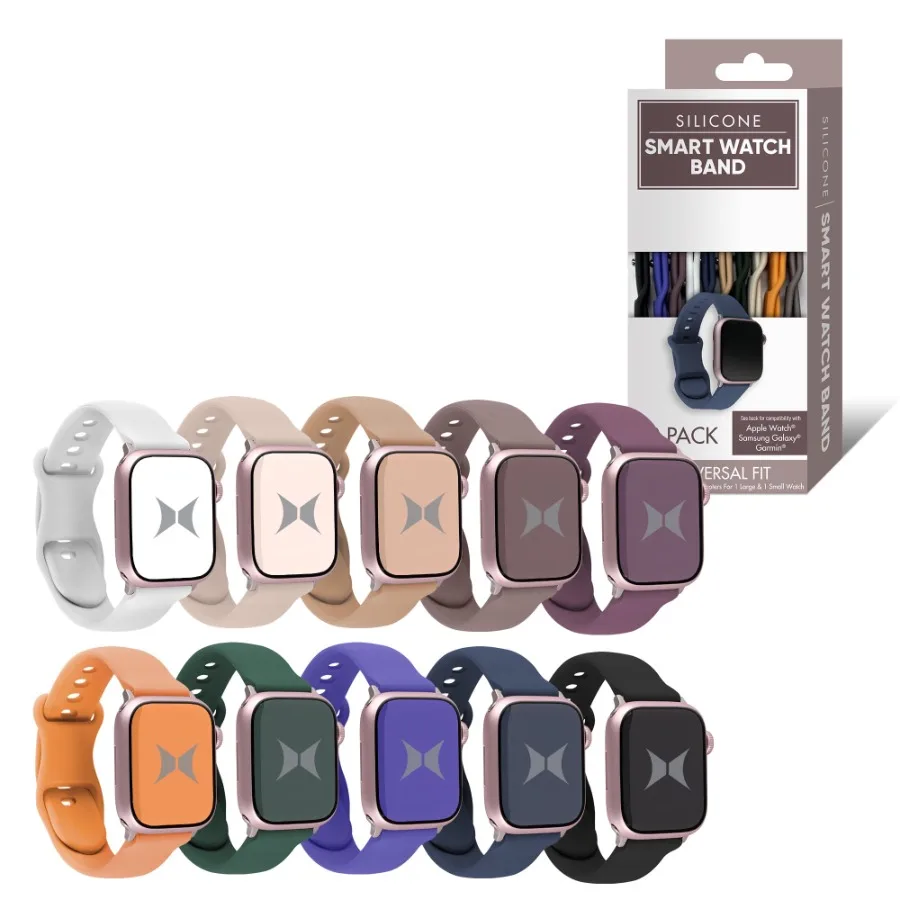 10-Pack Universal Silicone Smart Watch Bands - Adjustable Waterproof Straps for Apple, Samsung, Garmin 38mm/42mm